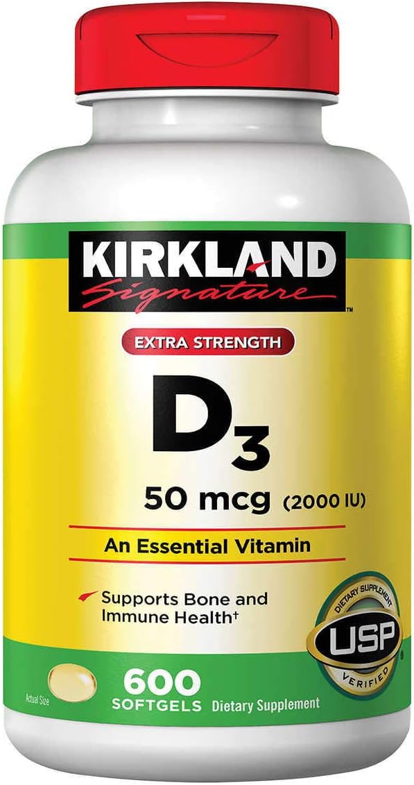 Kirkland Signature Extra Strength D3 50 mcg., 600 Softgels (2 Pack)