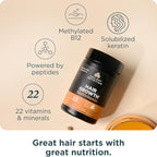 Ancient Nutrition Hair Growth Multivitamin – Supports Thicker Hair, Less Shedding, Smoother Skin & Stronger Nails – with Solubilized Keratin, Powered by Peptides, 22 Vitamins & Minerals – 30 Servings