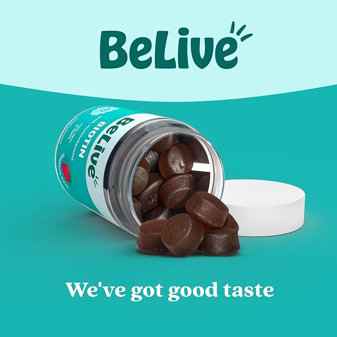BeLive Biotin Gummies - Skin, Nails & Hair Vitamins with A, C, D, E, B12, Zinc, Folate & Inositol, Biotin Supplement for Anti-Aging, Energy & Collagen Boost, Multivitamin Gummies - Strawberry | 3-Pack