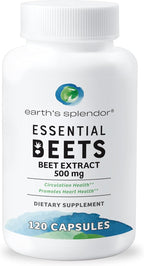 Earth's Splendor Essential Beets Supplement - Premium Beet Root Extract for Heart Health, Enhances Athletic Performance, 2-Month Supply, Vegan & Allergen-Free