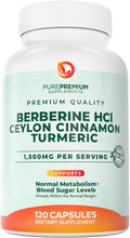 PurePremium Berberine with Ceylon Cinnamon Complex - 1500mg Berberine Supplement HCl, Cinnamon & Turmeric Supplement Supports Blood Sugar Levels Already Within Normal Range - 2 Month Supply, 120ct