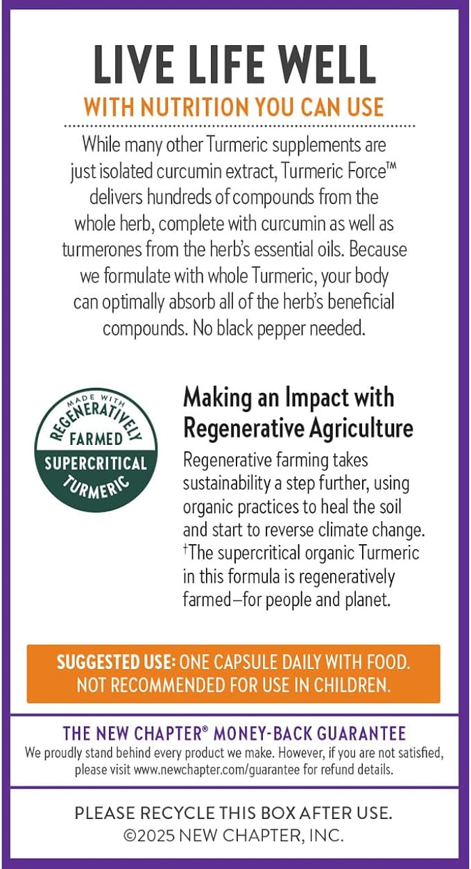 New Chapter Turmeric Supplement, One Daily, Heart, Brain & Healthy Inflammation Support, Supercritical Turmeric Curcumin Means No Black Pepper Needed, Non-GMO, Gluten Free – 60 Count (2 Month Supply)