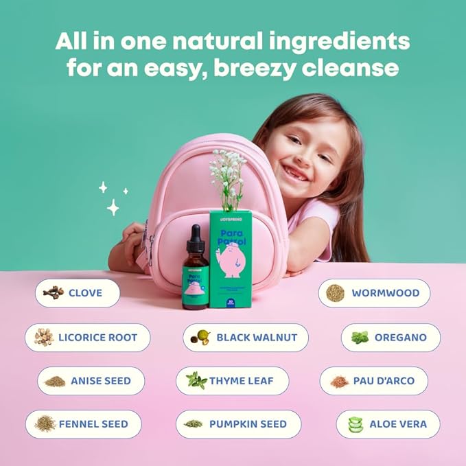 JoySpring ParaPatrol Kids’ Herbal Blend – Alcohol-Free Liquid Supplement with Black Walnut and Wormwood Extract | Supports Digestive Health | Natural Raspberry Flavor – 30 Servings