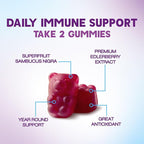 Elderberry Immune Support Gummies - Elderberry Extract Sambucus Nigra - Black Elder Berry Vitamin Supplement - Natural, Daily Immune Support Kids & Adults Love - Delicious Berry Flavor - 60 Gummies