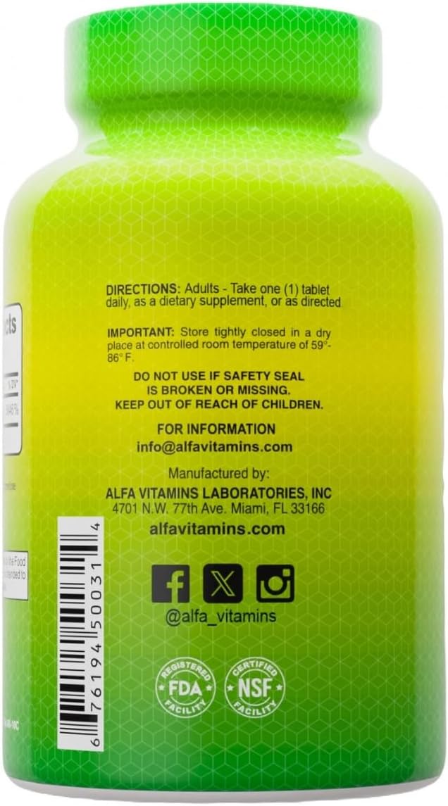 ALFA VITAMINS Vitamin B2 (Riboflavin) 50mg Supplement, Supports Energy Production, Skin, Eyes & Cognitive Health, Non GMO, Gluten Free, Dietary Supplement for Daily Health and Well-Being 100 Tablets