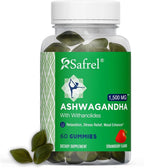 Safrel Ashwagandha Gummies Supplement - 60 Count - Strawberry, KSM-66, Vegan, Plant Based, Non-GMO, Gluten-Free & Gelatin Free