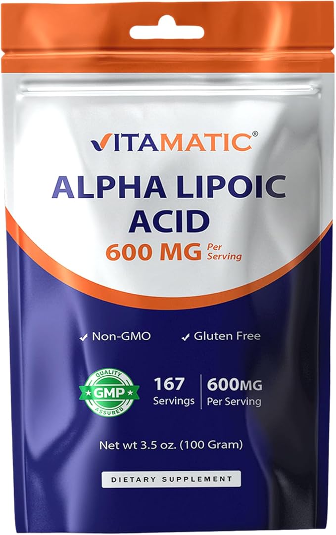 Vitamatic Pure Alpha Lipoic Acid (ALA) 600mg Per Serving - 167 Servings - Non-GMO & Gluten Free