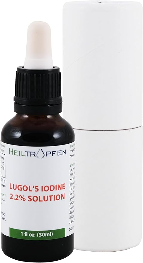 2.2% Lugol's Iodine Solution 1 Fl Oz - 30 ml | Pharmaceutical Grade Ingredients | Third-Party Tested | Lugols Solution Made with Iodine and Potassium Iodide | Heiltropfen®