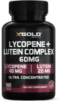 Lycopene + Lutein Supplement 60mg – 40mg Lycopene (Tomato Extract) + 20mg Lutein – Eye Health & Vision Support – Antioxidant for Skin & Cellular Health – Non-GMO, Vegan – 180 Capsules