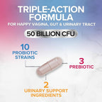 Vaginal Probiotics for Women pH Balance with Prebiotics - 50 Billion CFU - 10 Unique Feminine Strains, Cranberry & D-Mannose for Women's Probiotic Vag Health, Supplement Bottled in USA - 120 Capsules