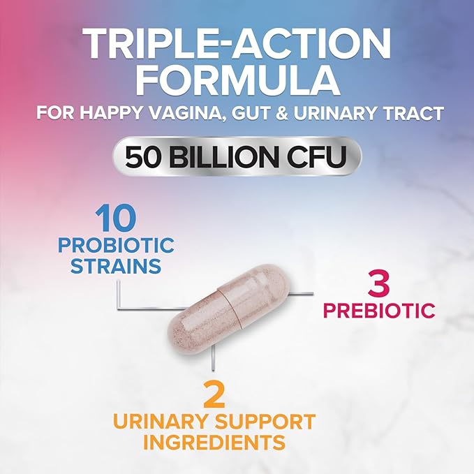 Vaginal Probiotics for Women pH Balance with Prebiotics - 50 Billion CFU - 10 Unique Feminine Strains, Cranberry & D-Mannose for Women's Probiotic Vag Health, Supplement Bottled in USA - 60 Capsules
