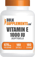 BulkSupplements.com Vitamin E 1000 IU Softgels - Vitamin E Supplement, Essential Antioxidant Support - Gluten Free, 1 Softgel per Serving, 180 Count (Pack of 1)