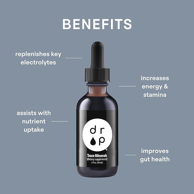 Organic Trace Minerals Electrolyte Drops with Fulvic Acid 2 oz Alkaline Liquid Minerals for Water - Supports Gut Health, Energy, Stamina, and Nutrient Uptake