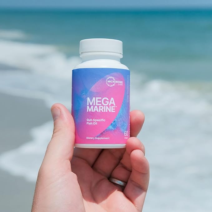 Microbiome Labs MegaMarine Omega 3 Fish Oil Supplements - Gut-Specific EPA DHA Omega 3 Supplement with DPA for Gut Health - Support Immune & Gut Barrier Function (60 Softgels)