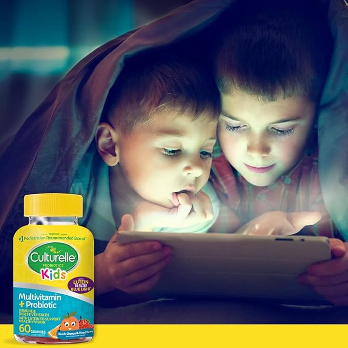 Culturelle Kids Multivitamin + Probiotic For Kids (Ages 2+) - 60 Count, Peach-Orange & Mixed Berry Flavor - Digestive Health & Immune Support Gummies with Lutein to Support Eye Health