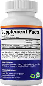 Vitamatic Methyl B12 2500 mcg with Folic Acid – Natural Berry Flavor – 240 Fast Dissolve Tablets – Methylcobalamin Vitamin B12 for Energy & Nervous System Support – Vegan & Non-GMO Supplement