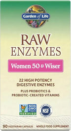Garden of Life 22 Digestive Enzymes for Women 50 & Over with Bromelain, Papain & Lactase plus Probiotics & Vitamins B12, Biotin & Zinc – RAW Enzymes – Non-GMO, Gluten-Free, Vegetarian, 90 capsules