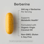 Sports Research Berberine Supplement with Coconut Oil - Herbal & Ayurvedic Metabolic Health Support - Berberine 500mg, 90 Softgels - Gluten-Free, Non-GMO Berberine Powder