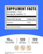 BulkSupplements.com Melatonin 10 mg Softgels - Melatonin for Adults, Sleep Supplement - 10mg Melatonin per Serving, Gluten Free, 1 Softgel per Serving, 120 Count (Pack of 1)