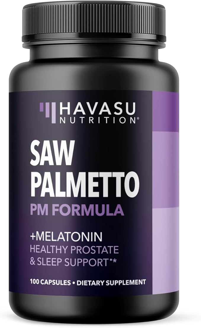 Saw Palmetto PM for Men with Melatonin 3mg - Night Time Prostate Health Supplement for Bladder and Sleep Support - Reduce Urinary Frequency - 100 Count - Vegan, Non-GMO Capsules - Over 3 Month Supply