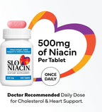 Slo-Niacin Slow Release Niacin 500mg – Vitamin B3 Supplement for Heart Wellness – Flush-Free B3 Vitamins for Cholesterol & Cardiovascular Support – 100 Tablets