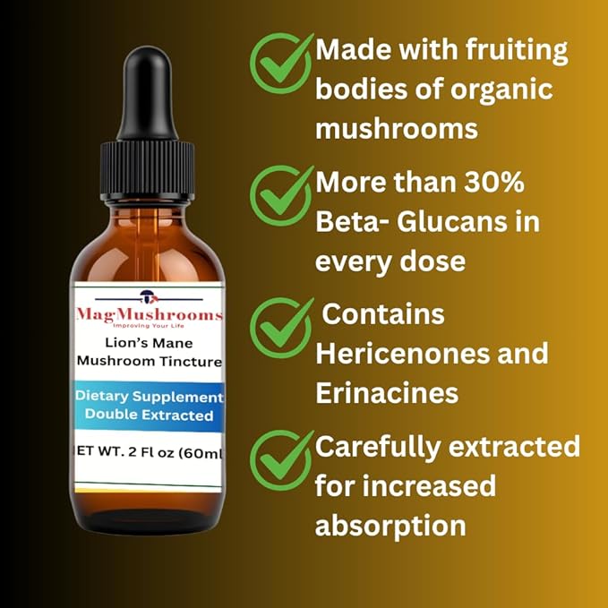 Lion’s Mane Tincture, High Potency, Double Extracted, 60 Daily Doses