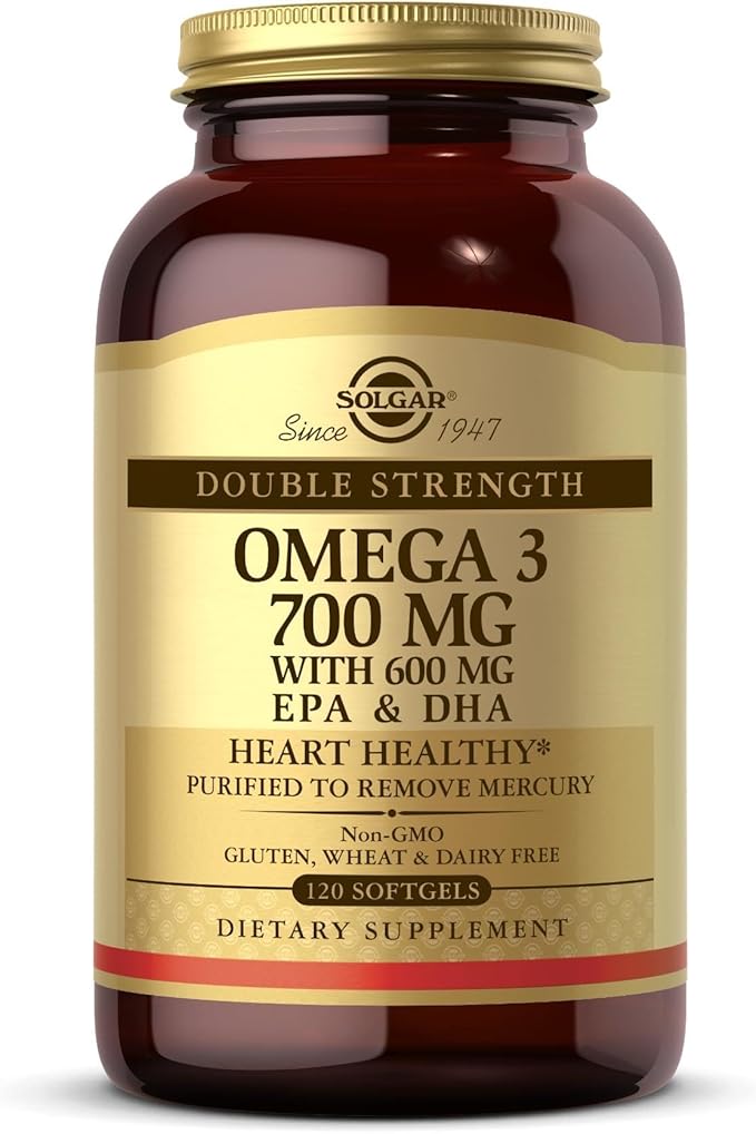 Solgar Double Strength Omega-3 700 mg, 120 Softgels - Fish Oil Supplement - Support for Cardiovascular, Joint & Cellular Health - Contains EPA & DHA Omega 3 Fatty Acids - Gluten Free - 120 Servings