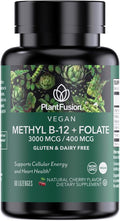 PlantFusion Vegan B12 Methyl 3000 mcg + Folate 400mcg - Sublingual Vitamins - Supports Energy, Heart Health, Nervous System - Cherry Flavor, 60 High Potency Lozenges for Fast Absorption