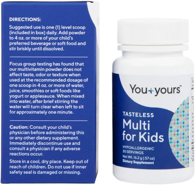 Tasteless Multivitamin Powder for Kids + Toddlers- No Sweeteners, Flavors, Colors or Preservatives. Add to Beverages or Food. Pure, Flavorless Children's Multivitamin Supplement. 30 Servings.
