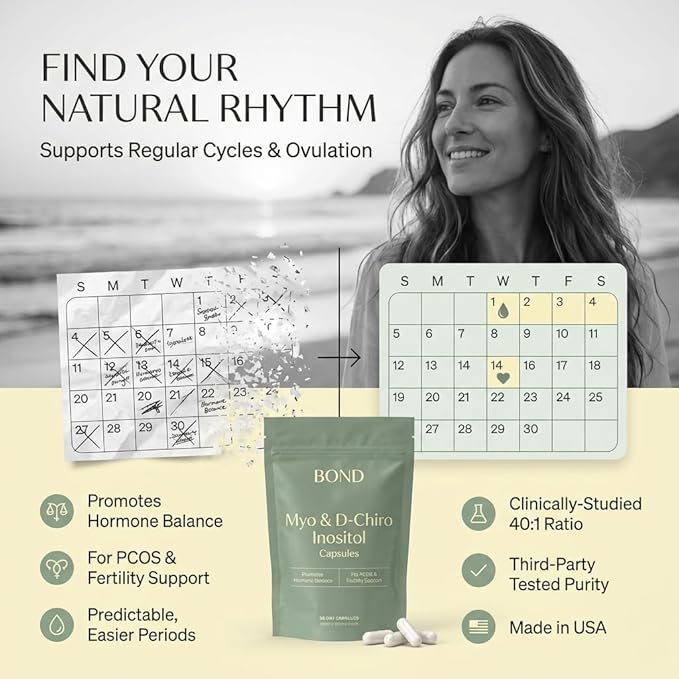 BOND Myo-Inositol & D-Chiro Inositol Supplement for Women | Supports PCOS & Hormone Balance, Ovulation & Regular Cycles – 40:1 Ratio | Fertility Supplements for Women | 90 Vegan Capsules (3/Day)