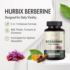 Hurbix Berberine - 1300 mg | 5 in 1 Enhanced Formula with Milk Thistle, Turmeric & Cinnamon | Premium High-Potency Formula | 60 Capsules