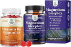Bundle of Potent Vitamin B6 Gummies for Adults - Vitamin B Complex Supplements for Nervous System and High Absorption Magnesium Sleep - Rest Support Magtein Magnesium L-Threonate and Apigenin Theanine