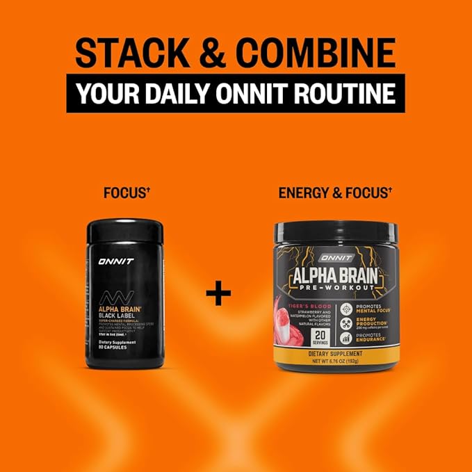 ONNIT Alpha Brain Black Label Capsules, IGEN Non-GMO Tested Citicoline Brain Supplement for Concentration and Memory, Lion’s Mane, Lutemax Lutein, L Theanine and Mucuna Pruriens, 80 Count