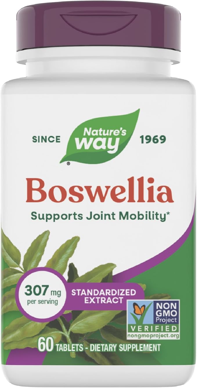 Nature's Way Boswellia Premium Extract, Supports Joint Mobility*, 307 mg Boswellia serrata Extract per Serving, Frankincense Supplement, Gluten Free & Vegan - 60 Tablets (Packaging May Vary)