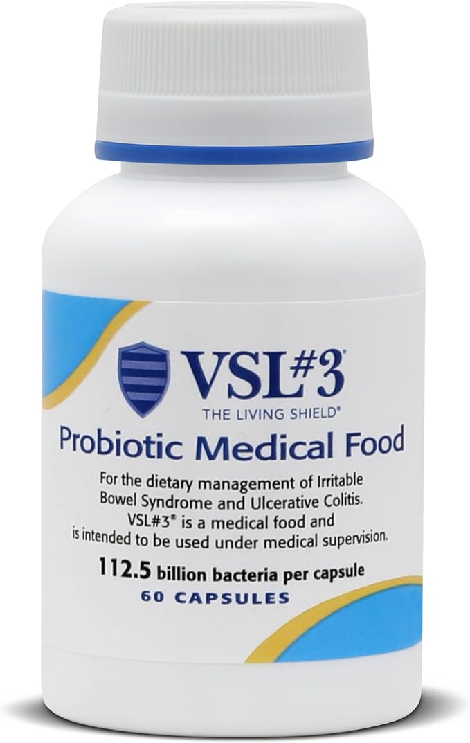 VSL#3® Probiotics for Digestive Health, IBS & UC Symptoms - 112.5B CFUs, High-Potency, Multi-Strain, Live, Refrigerated Probiotic, Medical Food for Gut Health Support in Men & Women, 60 Capsules