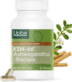Ashwagandha Supplements for Women & Men - KSM-66® with Bacopa & Milk Thistle, 60 Vegan Capsules - Stress Relief, Mood, Cortisol Support, Extra Strength Ashwagandha Capsules