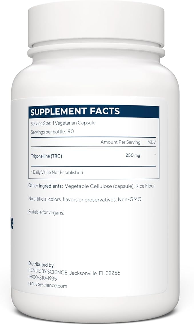 Renue By Science Trigonelline | High Strength Trigonelline TRG Methylated Niacin - 250mg Trigonilline Supplement Capsules | Non-GMO | Made in the USA & Third-Party Tested
