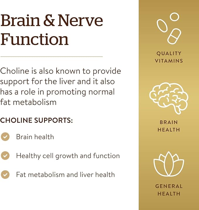 Solgar Choline 350 mg, 100 Vegetable Capsules - Supports Healthy Brain & Cellular Function - Vegan, Gluten Free, Dairy Free, Kosher - 100 Servings,(Pack of 2)