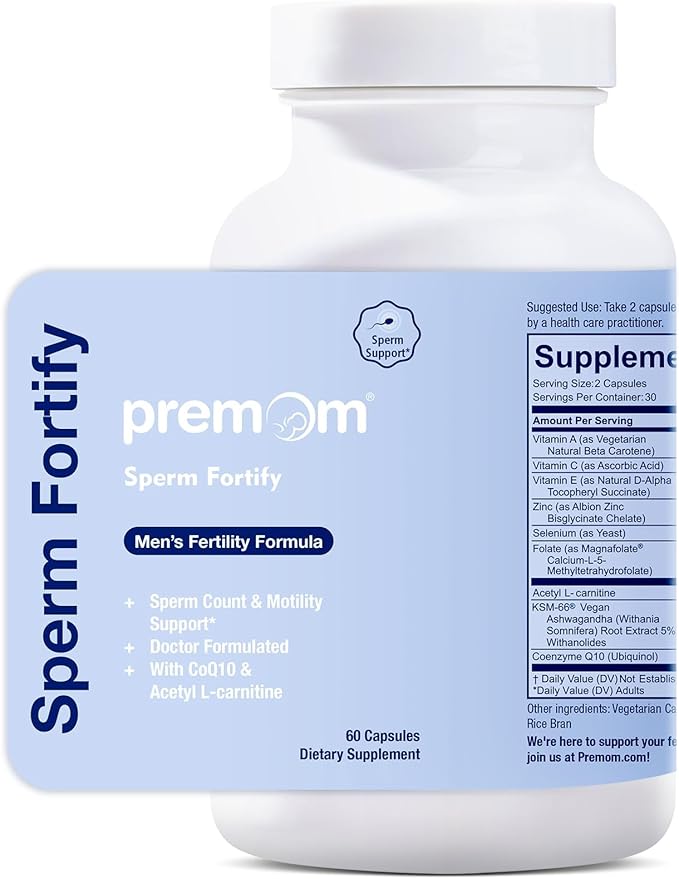 Premom Sperm Fortify – Male Fertility Supplements for Men with KSM-66® Vegan Ashwagandha, CoQ10 as Ubiquinol, Zinc, Selenium&Acetyl-L-carnitine | Supports Sperm Health, Motility & Count