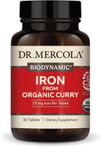 Dr. Mercola Iron from Organic Curry, 30 Servings (30 Tablets), 7.5 mg Iron Per Tablet, Dietary Supplement, Supports Immune Health, Regenerative, Certified USDA Organic, Non-GMO