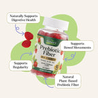 Prebiotic Fiber Gummies - 4g Dietary Fiber Per Serving - Extra Strength Daily Supplement for Adults - Tasty Strawberry Flavor - Plant Based Digestive and Regularity Support - 60 Gummies