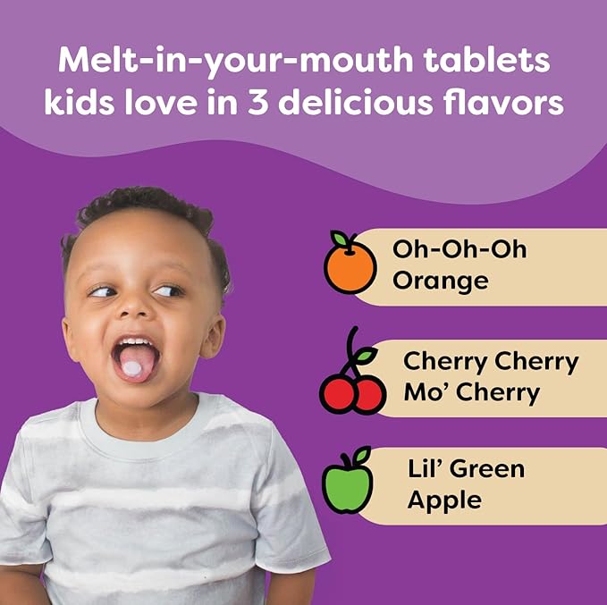 Renzo's Picky Eater Kids Multivitamin with Iron - Dissolvable Kids Vitamins with Iron, Zinc, Vitamin C, Vitamin D, E & K, Sugar-Free Melty Tabs, Green Apple Flavor, 60-Count (1-2 Month Supply)
