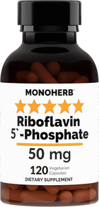 MONOHERB Riboflavin 5'-Phosphate 50 mg - 120 Vegetarian Capsules - Bioactive Vitamin B2