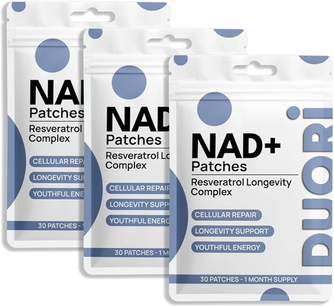 DUORI NAD+ Patch - Healthy Aging - NMNH - Resveratrol - CoQ10 - Lion's Mane - NAD+ - Vegan Daily Patch - 30 Patches (3 Pack (90 Patches))