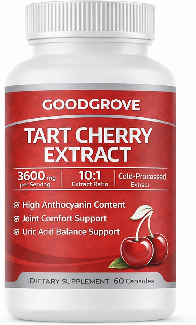 Good Grove Tart Cherry Extract Capsules, GoodGrove Tart Cherry Extract Supplement | 10:1 Extract, 3600mg Strength | Supports Joint Comfort, 60 Count (1)