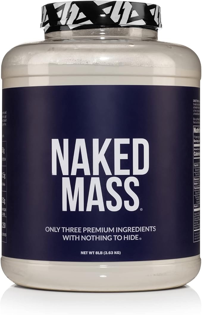 NAKED Mass - Natural Weight Gainer Protein Powder - 8 LB Bulk, NSF Certified, GMO Free, Gluten Free & Soy Free. No Artificial Ingredients - 1,250 Calories per Serving