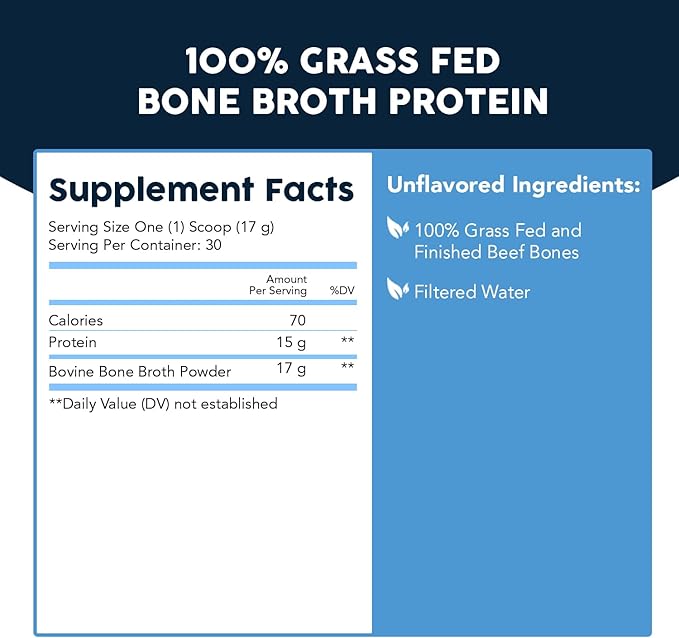 Paleovalley 100% Grass Fed Beef Bone Broth Protein Powder - Rich in Collagen Peptides for Hair, Skin, Gut Health, Bone and Joint Support - 15g Protein Per Serving - No Gluten or GMOs