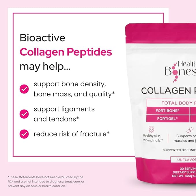 FORTIBONE® Premium Bone Health Collagen Peptides w/FORTIGEL®, VERISOL®, TENDOFORTE® | Clinically-Supported for Bones Joints Skin Hair Nails | Hydrolyzed Collagen Anti-Aging Formula | 60 Servings