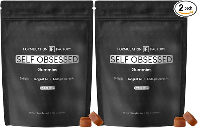 Self Obsessed Shilajit Gummies for Men, Tongkat Ali + Fadogia Agrestis Supplement, Energy, Strength, Drive & Vitality Support, Natural Masculinity Formula (1 Month Supply – 240 Count, Pack of 2)