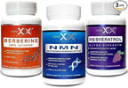 GENEX NMN, Resveratrol, and Berberine Power Pack Supplements | 250mg Nicotinamide Mononucleotide (NMN), Ultra Strength 500mg Resveratrol, & AMPK Activator Berberine 500mg for Healthy Aging (3 Bottles)